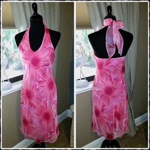 Pink Floral Halter Dress